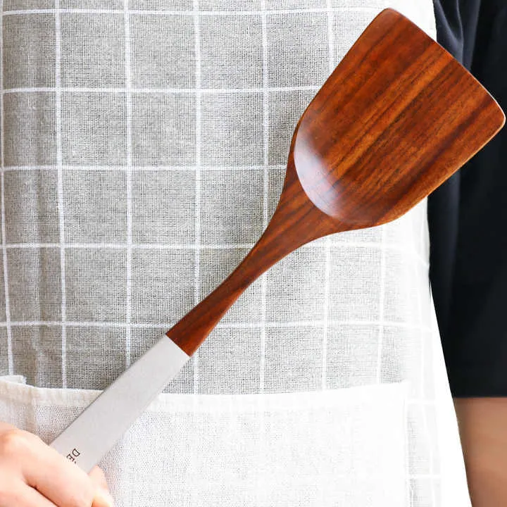 أواني طبخ للمطبخ مطلية بألوان متعددة من خشب الساج Multicolor Lacquered Teak Wood Kitchen Cooking Utensils,