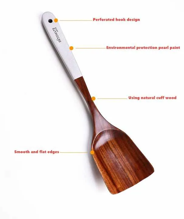 أواني طبخ للمطبخ مطلية بألوان متعددة من خشب الساج Multicolor Lacquered Teak Wood Kitchen Cooking Utensils,