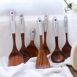 أواني طبخ للمطبخ مطلية بألوان متعددة من خشب الساج Multicolor Lacquered Teak Wood Kitchen Cooking Utensils,