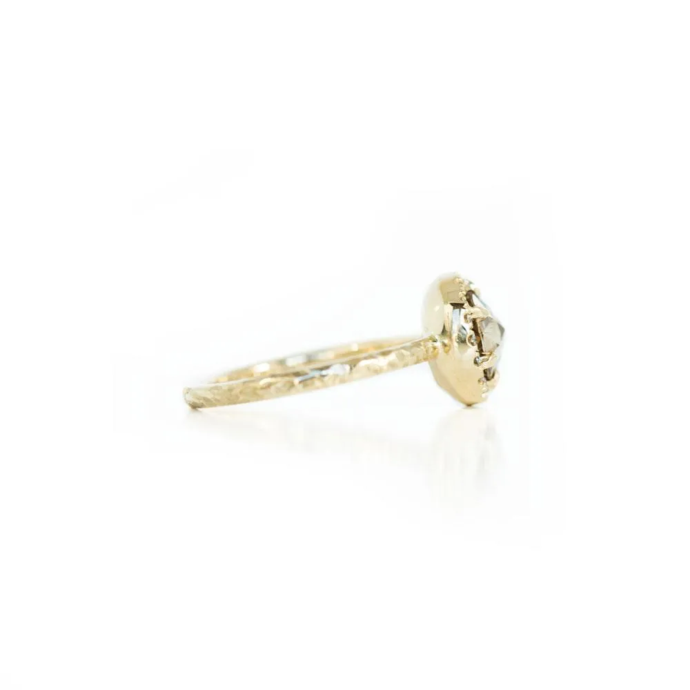 1.12ct Cognac Brown Rosecut Diamond in 14k Yellow Six Prong Low Profile Halo Evergreen Setting