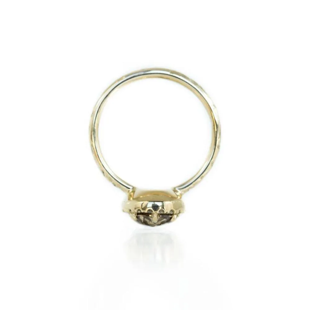 1.12ct Cognac Brown Rosecut Diamond in 14k Yellow Six Prong Low Profile Halo Evergreen Setting