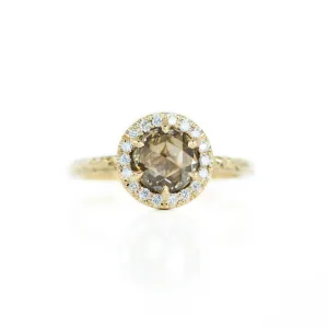 1.12ct Cognac Brown Rosecut Diamond in 14k Yellow Six Prong Low Profile Halo Evergreen Setting