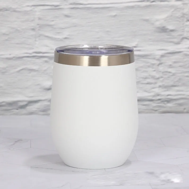 12oz Double-Wall Vacuum Eggshell Cup | White | 304 Stainless Steel | Mini Portable Insulated U-Shaped Cup | Small Beer Mug | Hot & Cold Beverages