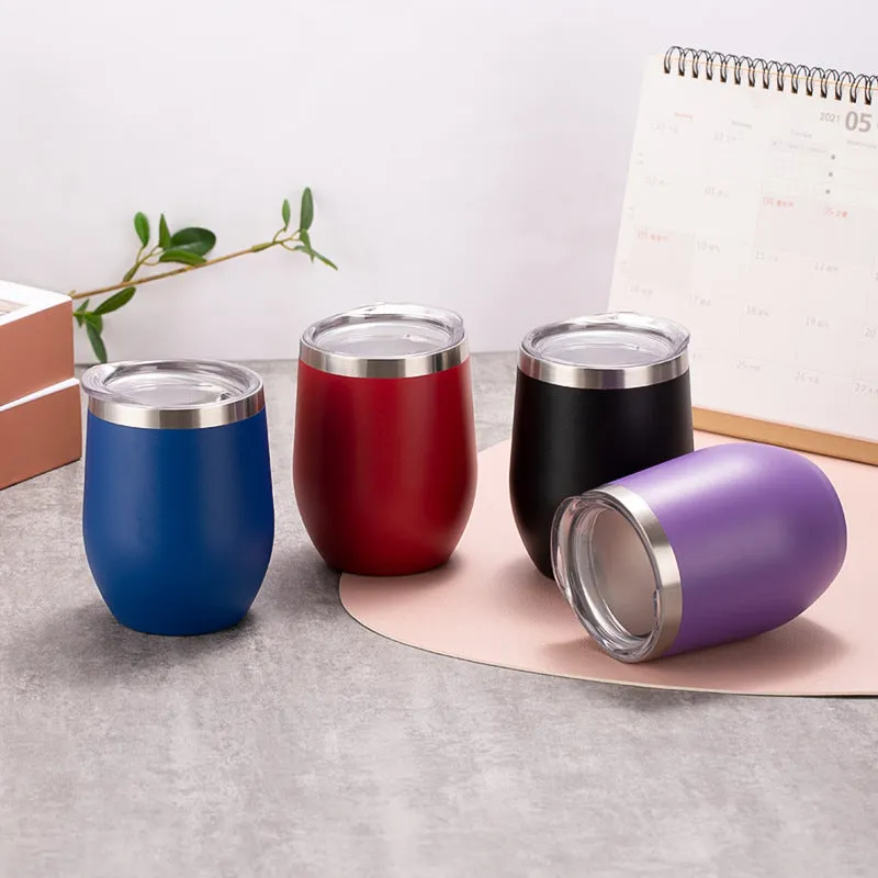 12oz Double-Wall Vacuum Eggshell Cup | White | 304 Stainless Steel | Mini Portable Insulated U-Shaped Cup | Small Beer Mug | Hot & Cold Beverages