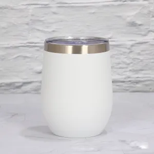 12oz Double-Wall Vacuum Eggshell Cup | White | 304 Stainless Steel | Mini Portable Insulated U-Shaped Cup | Small Beer Mug | Hot & Cold Beverages