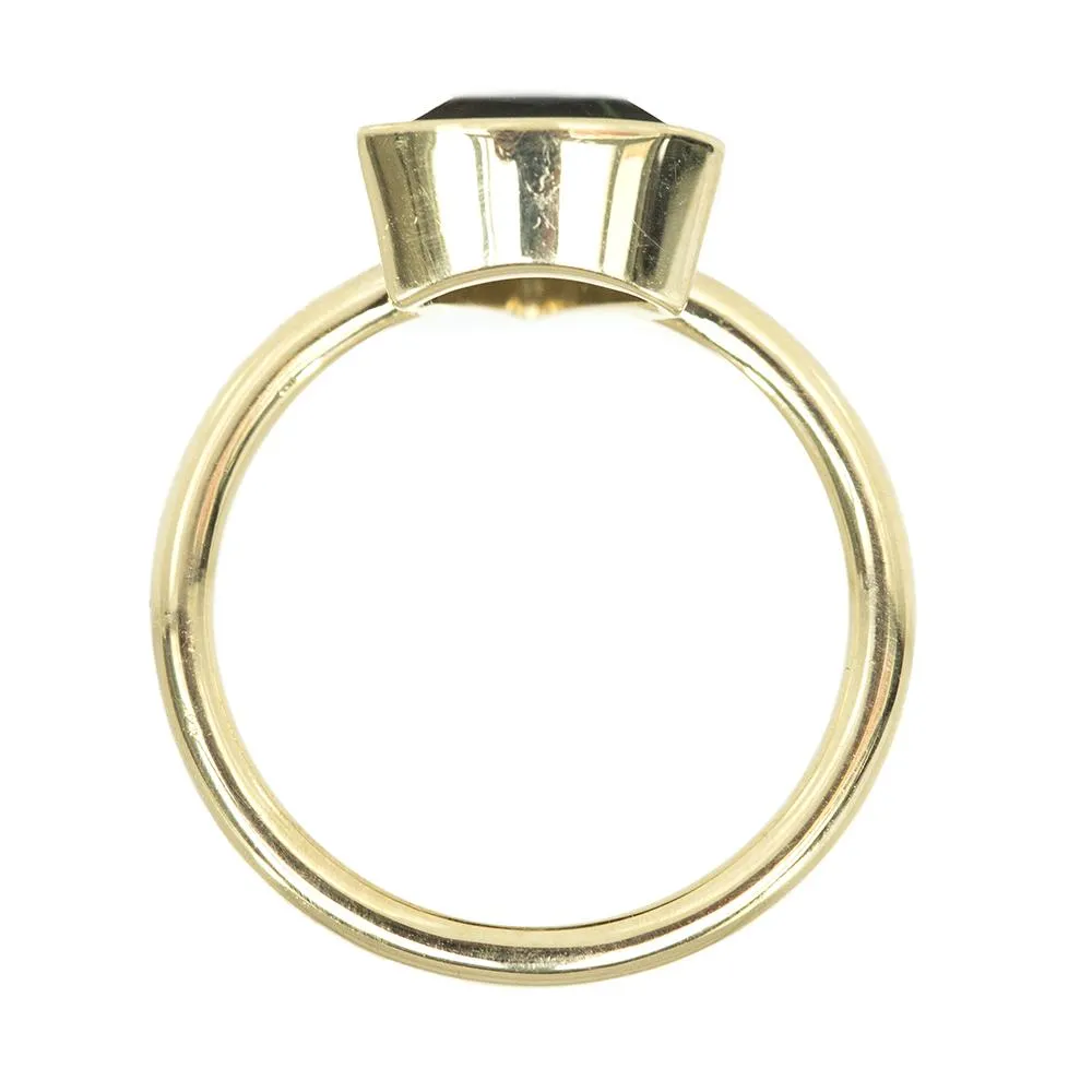 1.35ct Green Fan Sapphire Bezel Set Ring with Curved Diamond Band In 14k Yellow Gold