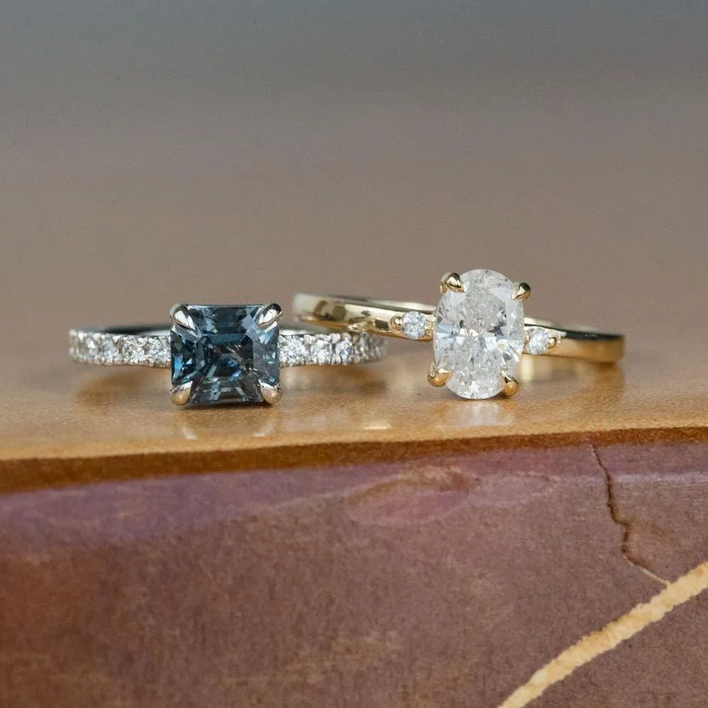 1ct Oval White Diamond dainty three-stone ring in 14k Yellow Gold