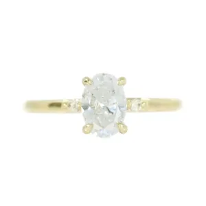 1ct Oval White Diamond dainty three-stone ring in 14k Yellow Gold