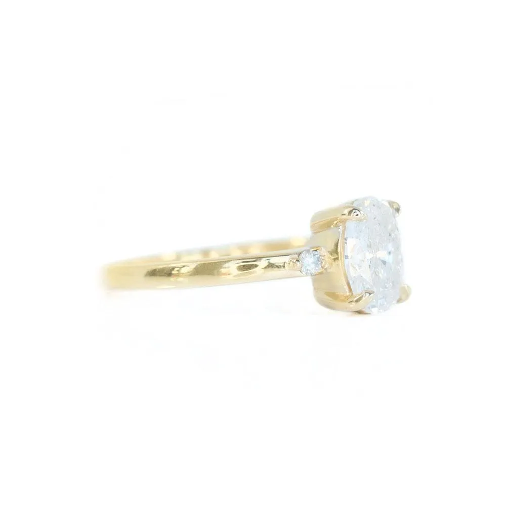 1ct Oval White Diamond dainty three-stone ring in 14k Yellow Gold