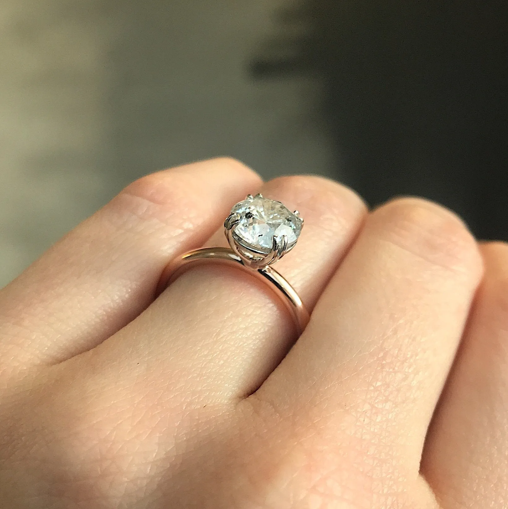 2.05ct Salt and Pepper Diamond Two-Tone Solitaire Ring in Double Claw Platinum and Rose Gold
