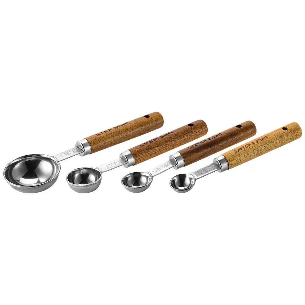 8 Piece Stainless Steel Measuring Spoon Set With Wooden Handle