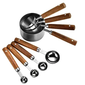 8 Piece Stainless Steel Measuring Spoon Set With Wooden Handle