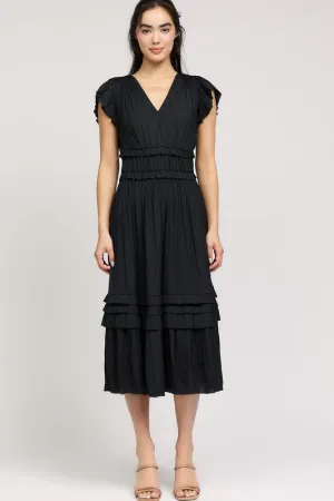 Black Pleated Midi Dress