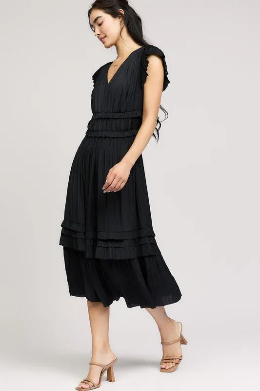 Black Pleated Midi Dress