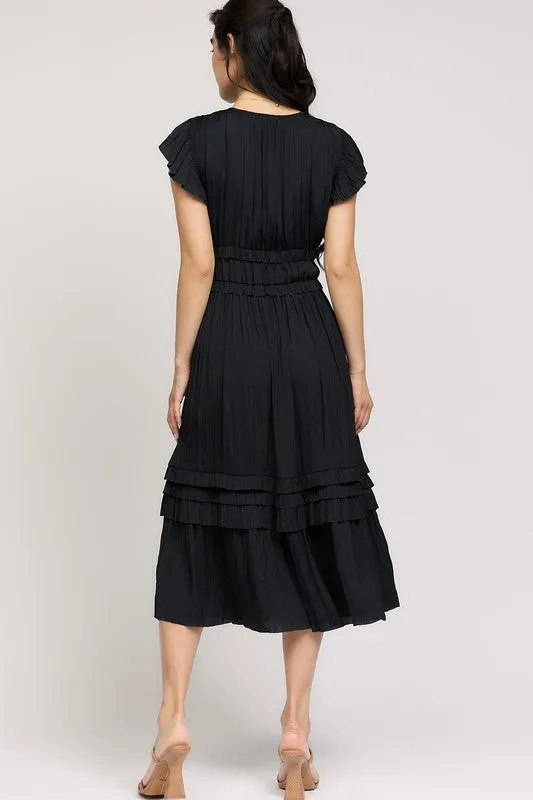 Black Pleated Midi Dress