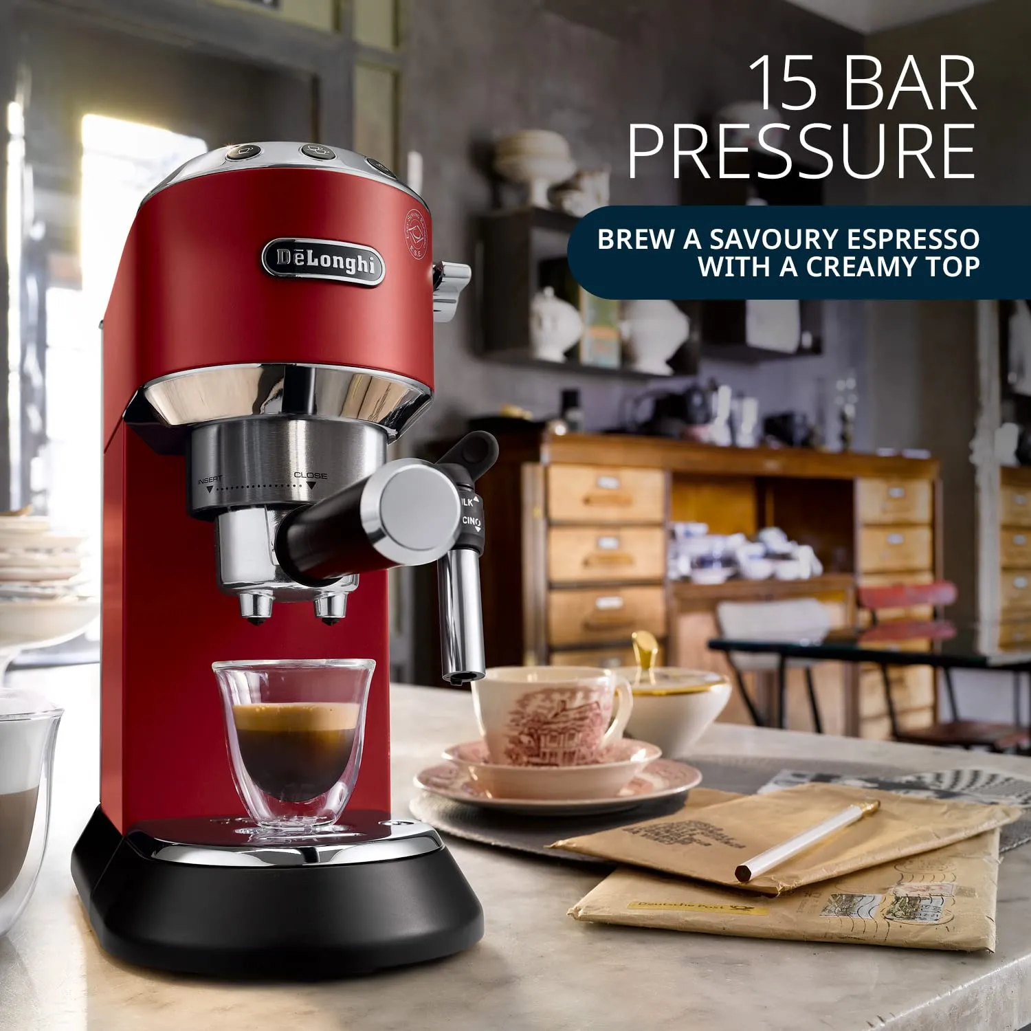 DeLonghi EC685.R 15 Bar Pump Espresso Coffee Machine  1350W, Thermoblock, Milk Frother, Compact & Stylish (Red)