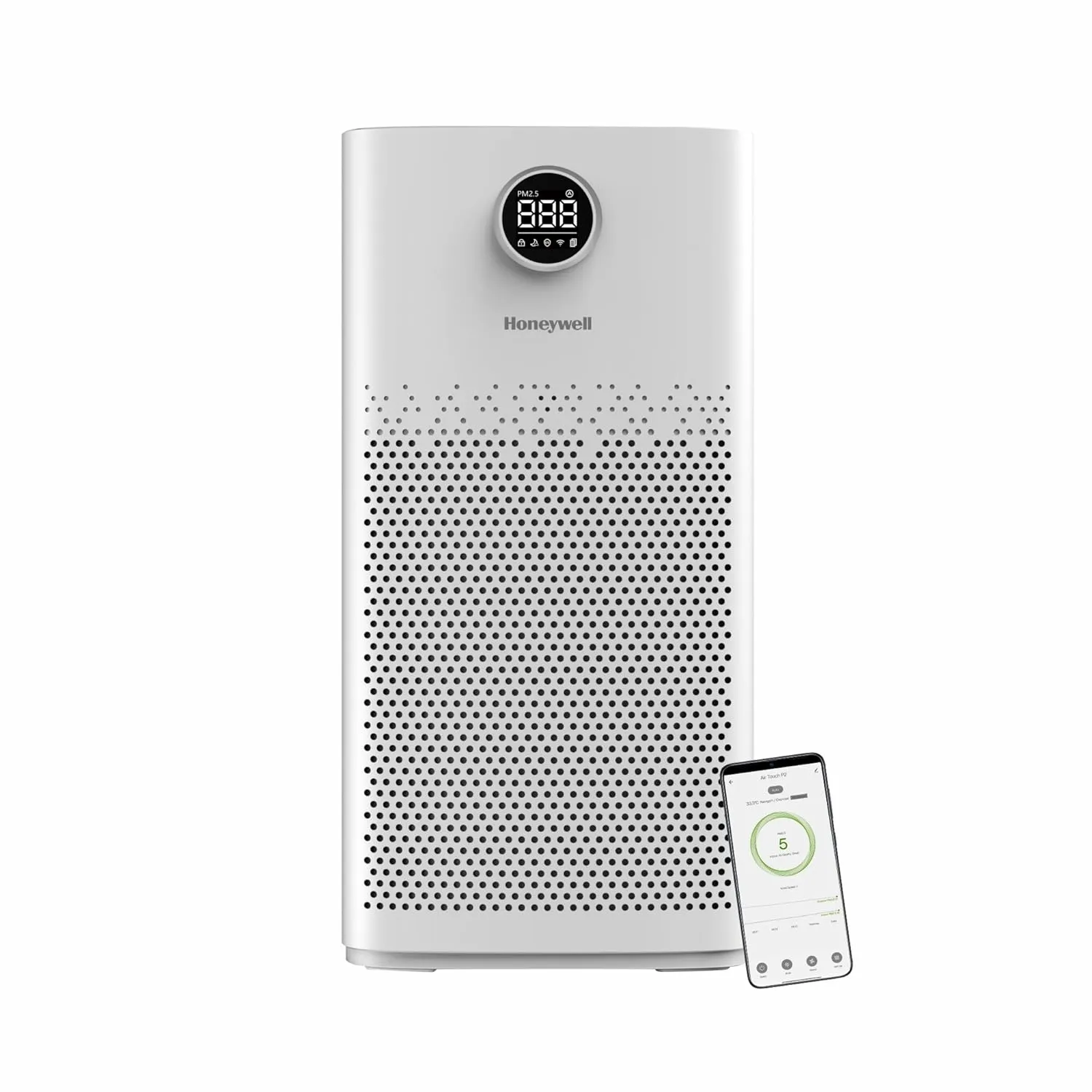Honeywell Air Touch P2 Air Purifier with H13 HEPA Filter, UV LED, Wi-Fi, 550 CADR  Covers Up to 853 Sq. Ft, White