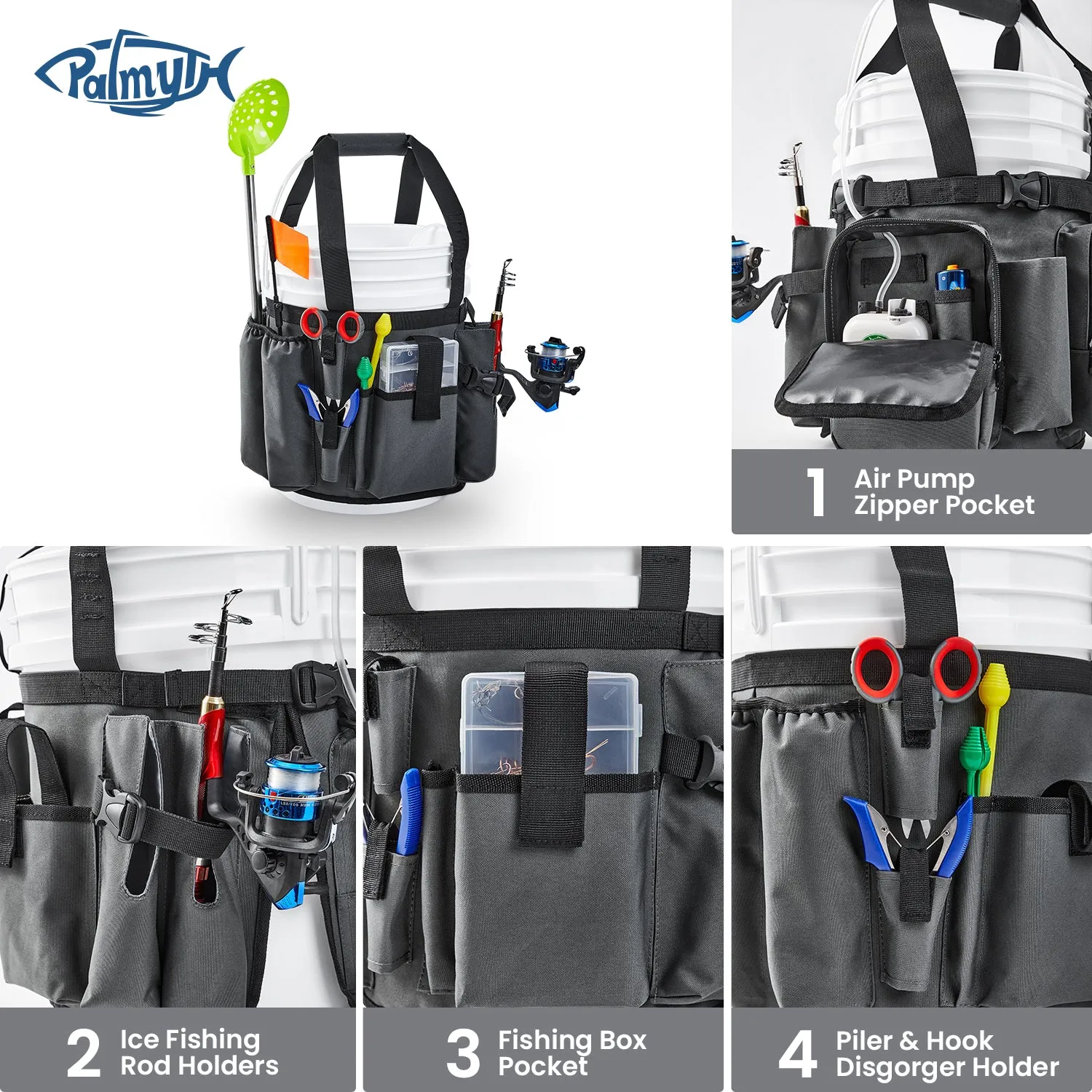 Ice Fishing Bucket Tools Organizer for 5 Gallon Bucket Caddy