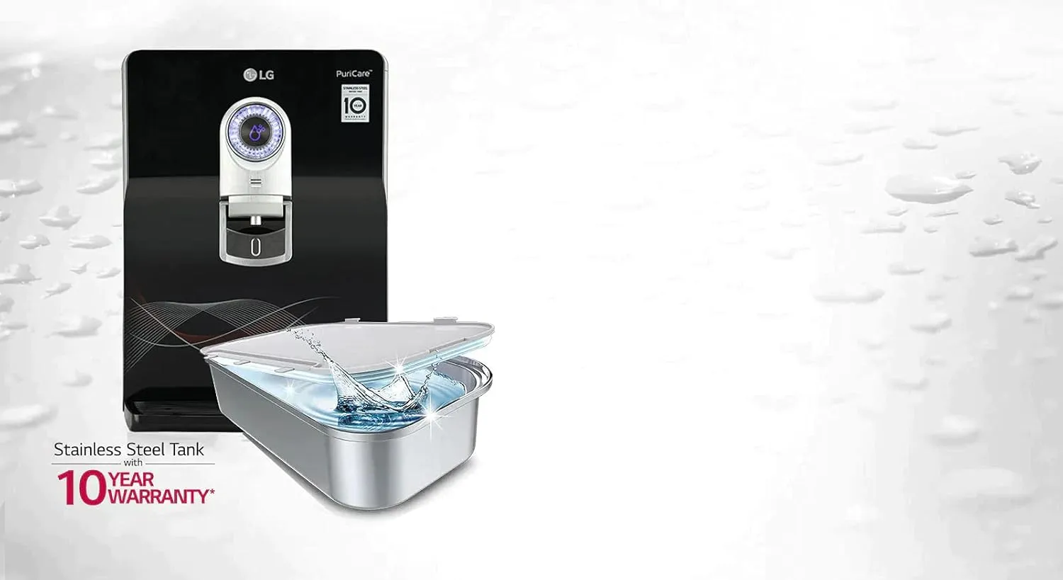 LG WW184EPB 8L RO UV UF Mineral Booster Water Purifier with Stainless Steel Tank, Smart Display, Wall Mount & Countertop Installation (Black)