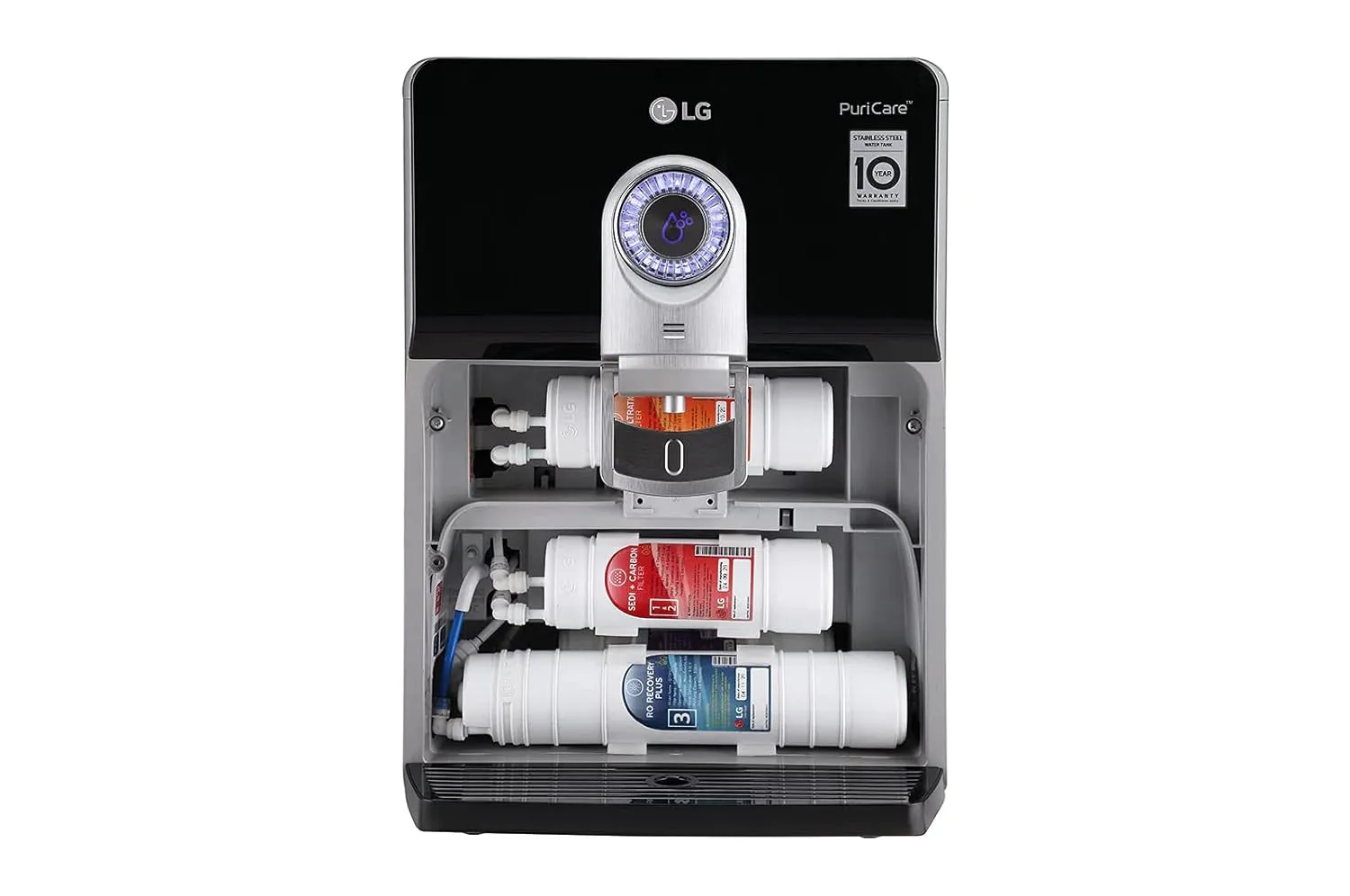 LG WW184EPB 8L RO UV UF Mineral Booster Water Purifier with Stainless Steel Tank, Smart Display, Wall Mount & Countertop Installation (Black)