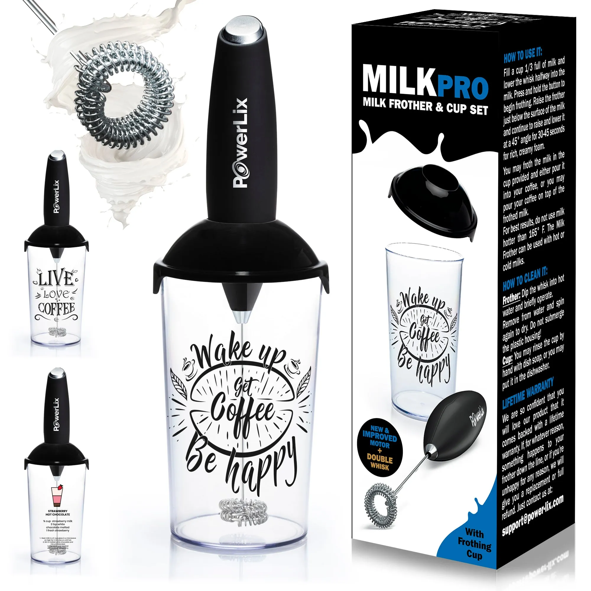 PowerLix™ Milk Frother - New Double whisk   Foamer Cup