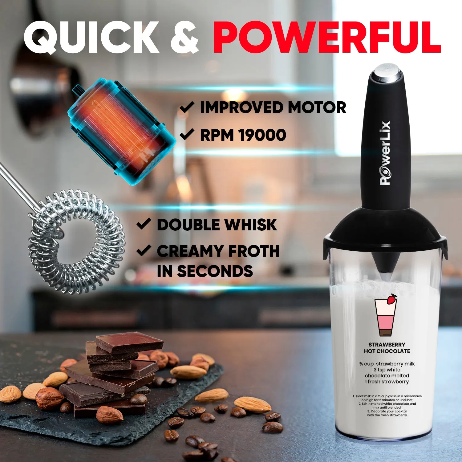 PowerLix™ Milk Frother - New Double whisk   Foamer Cup