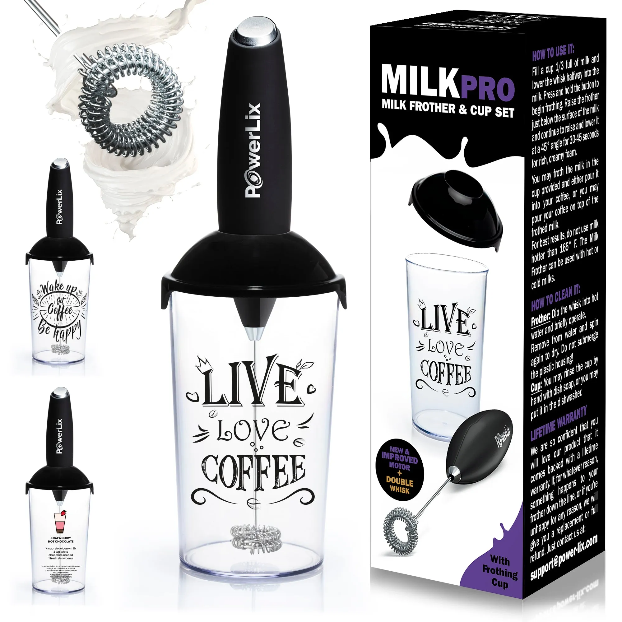 PowerLix™ Milk Frother - New Double whisk   Foamer Cup
