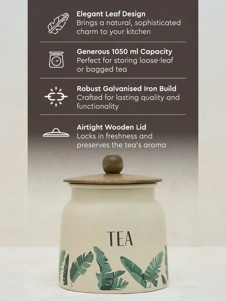 Westside Home Ivory Leaf Design Tea Jar